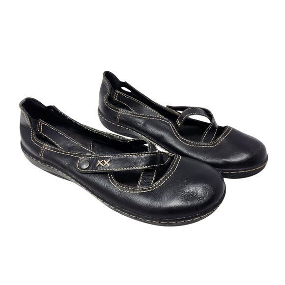 Boc Born Concept Black Leather Strappy Slip On Flats Mary Jane Shoes Size 7.5M - Picture 2 of 8